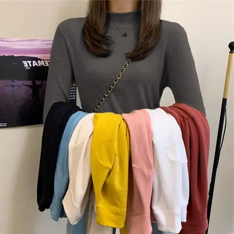 2024新款春秋冬季新款白色内搭洋气半高领打底衫长袖t恤女上衣服图片