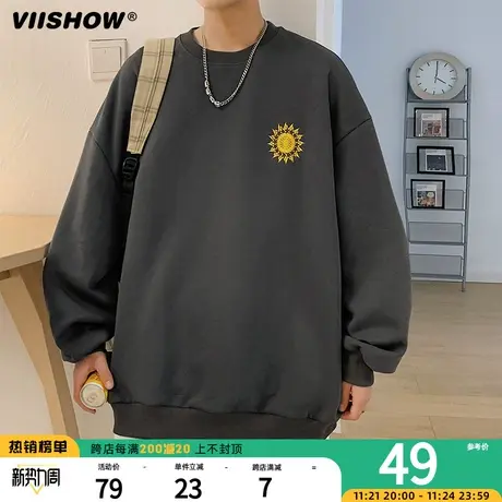 VIISHOW复古简约刺绣圆领卫衣男潮牌街头宽松bf慵懒风休闲打底衫图片