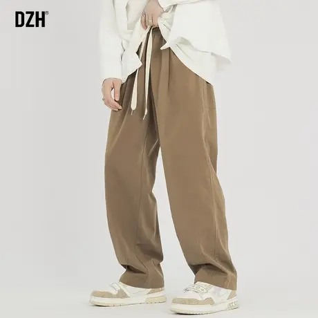 男士卡其色直筒裤垂感宽松型阔腿裤子2023新款纯棉休闲裤男春夏款图片