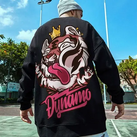 潮牌圆领纯棉国潮嘻哈加肥加大码宽松加绒加厚胖子卫衣男情侣装潮图片