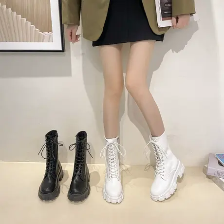 厚底马丁靴女英伦风2023年新款增高小个子中筒单靴子白色春秋短靴商品大图