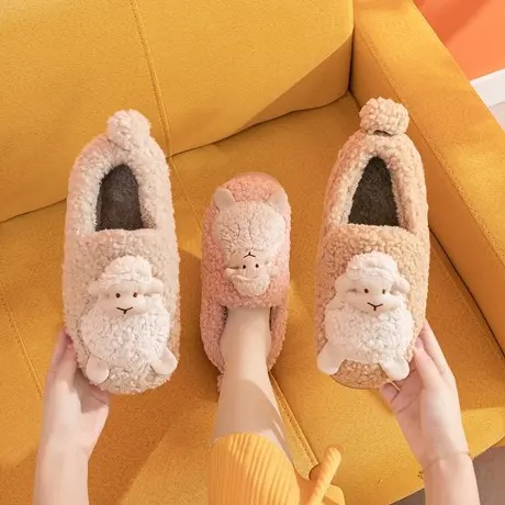 卡通小绵羊棉拖鞋女包跟秋冬厚底家居室内防滑可爱毛绒保暖棉鞋女商品大图