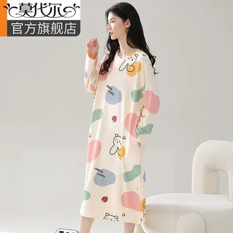 长袖睡裙女春秋款纯棉套头卡通休闲小香风睡衣女连衣裙家居服套装图片