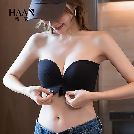 前扣无肩带内衣女小胸聚拢文胸隐形婚纱专用防滑抹胸裹胸无痕胸罩商品大图
