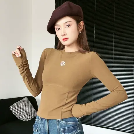 尔给加厚修身半高领打底衫女2023新款秋冬内搭短款超显身材的上衣图片