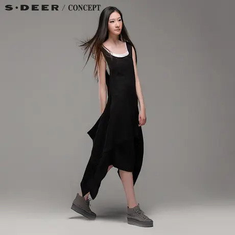 sdeer圣迪奥女装夏装宽松黑色式两件套背心连衣裙女夏S13281265图片