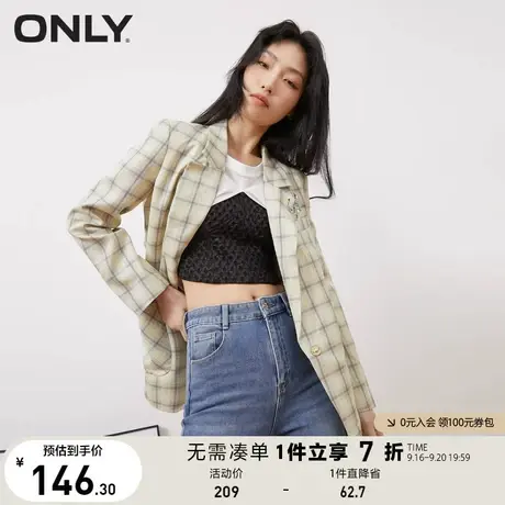 【买5免1】ONLY奥莱夏季复古格子英伦风格子休闲西服外套女商品大图