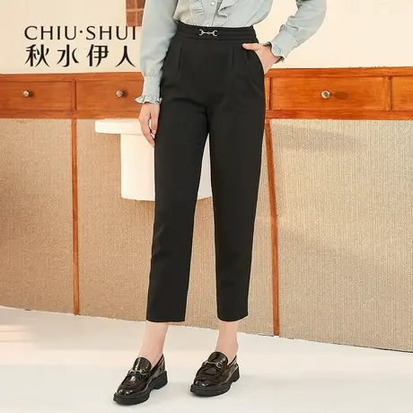 秋水伊人清仓休闲裤秋装2021年女装高腰通勤款纯色西装裤直筒裤女图片