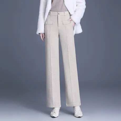 厚实羊毛呢阔腿裤女秋冬2023新款高腰宽松垂感长裤通勤气质直筒裤商品大图