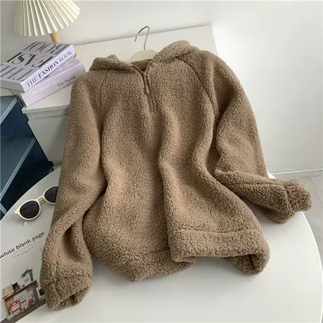 享永子【云朵般触感】仿羊羔绒宽松连帽卫衣女冬季加绒毛绒绒外套商品大图