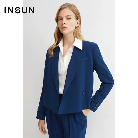 INSUN恩裳春季三醋酸宽肩罗纹西装外套图片