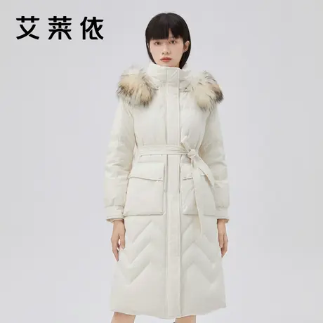 艾莱依时尚轻奢羽绒服女新款高级质感大毛领长款冬季保暖加厚外套商品大图
