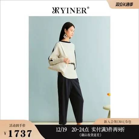 YINER音儿女装秋季绵羊毛设计感蝙蝠袖针织衫圆领上衣商品大图