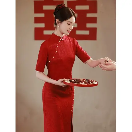 改良旗袍敬酒服2023新款新娘高级感小个子中式订婚礼服夏季连衣裙图片