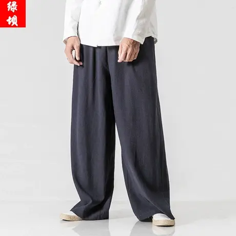 中国风男裤加肥加大码宽松阔腿裤棉麻直筒休闲长裤肥腿垮裤男裤子图片