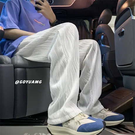 夏季薄款直筒休闲裤男潮牌宽松设计感纯色长裤ins百搭坠感拖地裤商品大图