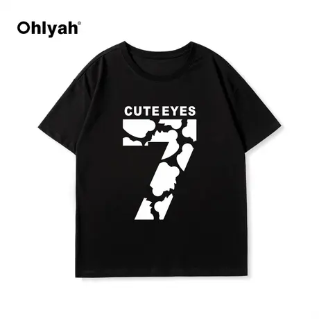 Ohlyah春夏新款潮牌运动大码短袖T恤情侣数字7印花宽松上衣男女t图片