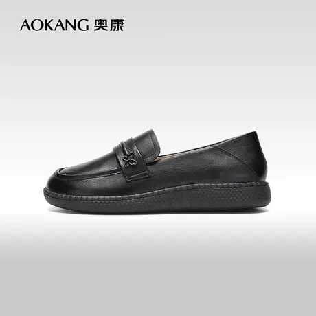 【门店发货】奥康女鞋 2024春季新款真皮软底舒适休闲单鞋豆豆鞋商品大图