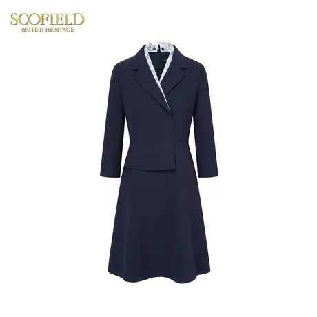 Scofield女装西装V字领拼接印花通勤假两件连衣裙2024夏季新款图片