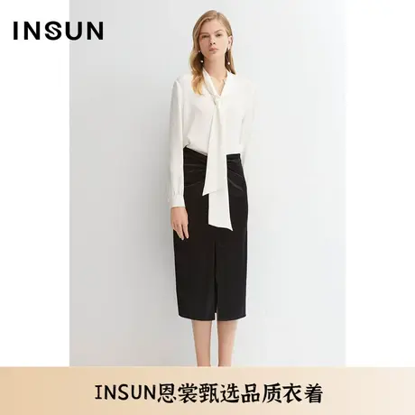 INSUN恩裳夏季桑蚕丝飘带修身百搭衬衫图片