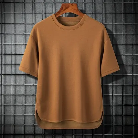 纯色圆领半袖打底衫男士宽松潮流百搭冰丝短袖t恤夏季新款上衣服商品大图