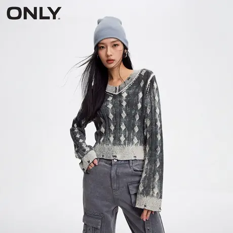 ONLY奥莱春季新款设计感百搭做旧绞花螺纹V领针织衫女商品大图