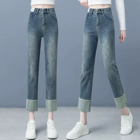 弹力烟管牛仔裤女高腰显瘦2024年春秋新款时尚百搭九分小直筒裤子商品大图