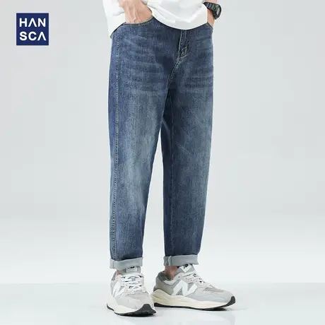 hansca醋酸冷晶凉感弹力直筒牛仔裤男夏季薄款透气宽松锥形长裤子商品大图