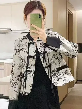 小西装中式国风复古女士压花百搭新外搭潮2024外套春秋短款轻香风商品大图