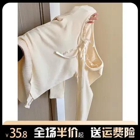 芭蕾风假两件长袖t恤女春秋内搭设计感别致修身打底衫短款上衣服商品大图