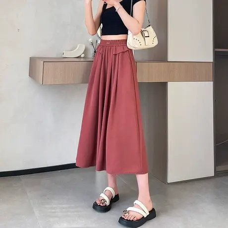 冰丝阔腿裙裤女春夏薄款高腰休闲小个子八分慵懒风垂感直筒休闲裤图片