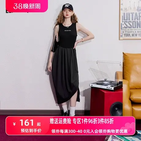 妖精的口袋拼接t恤连衣裙女2023秋季新款印花显瘦无袖休闲裙子潮商品大图
