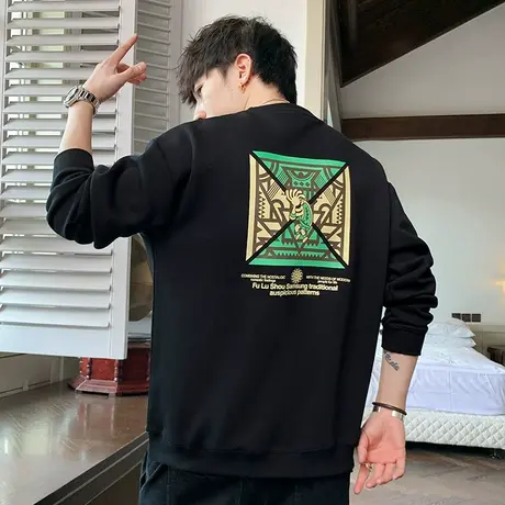 秋季男士潮牌印花圆领长袖秋天痞帅美式高街上衣服春秋款男装卫衣图片