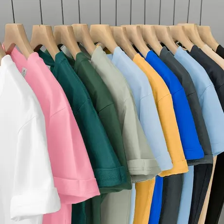 重磅纯棉短袖t恤男女圆领上衣服宽松潮流夏季纯色全棉半袖体恤衫商品大图