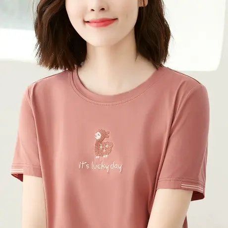 纯棉短袖t恤女夏装2023年新款高级感刺绣体恤衫创意时尚大码女装商品大图