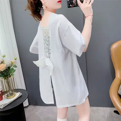 ins露背蝴蝶结短袖T恤女夏季2023新款宽松洋气减龄甜美设计感上衣商品大图