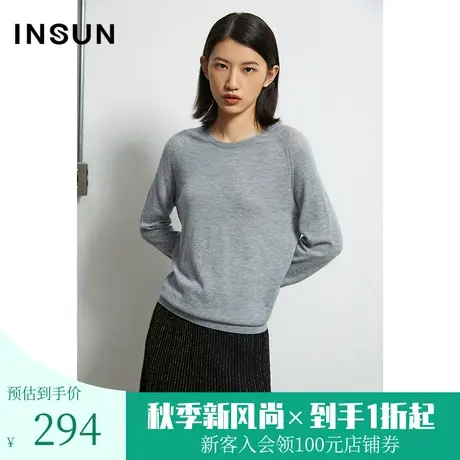 恩裳春秋季女装经典时尚简约纯色圆领长袖套头羊毛打底衫毛针织衫商品大图