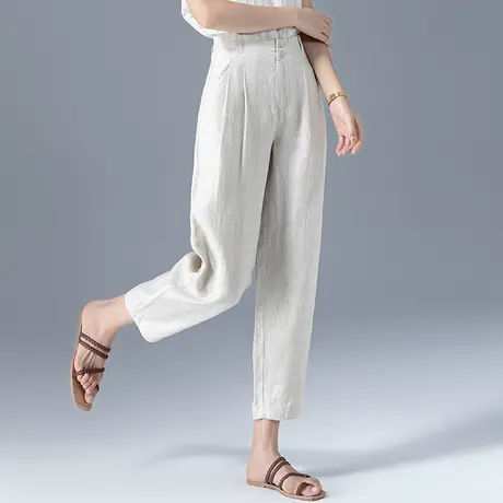 妈妈棉麻裤子女夏2023新款休闲裤九分萝卜哈伦裤夏季薄款亚麻女裤商品大图