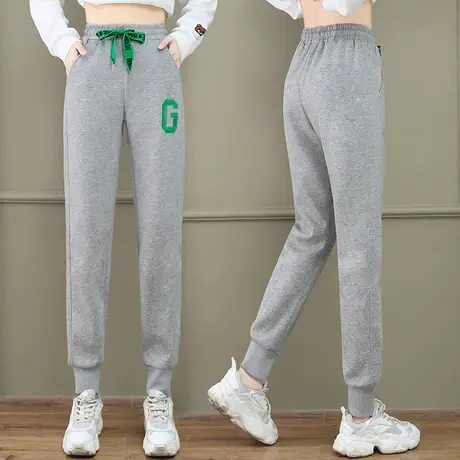 灰色运动裤女春秋2023年新款小个子宽松哈伦裤束脚休闲卫裤ins潮图片