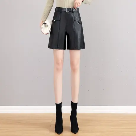 秋装皮短裤女2023高腰显瘦A字阔腿PU皮中裤小个子气质外出靴裤潮图片