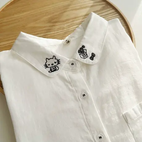 春秋季文艺小清新可爱刺绣舒适纯棉双层纱衬衫女学生宽松打底上衣图片