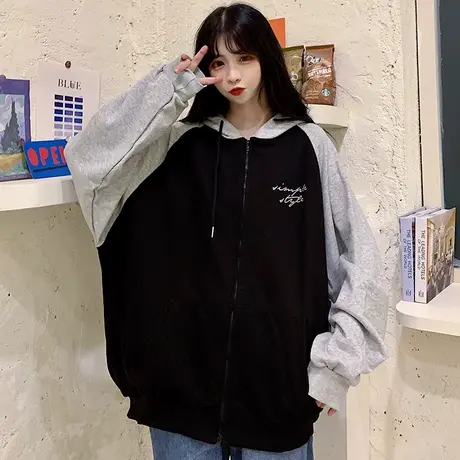 oversize卫衣女春秋薄款宽松韩版潮ins上衣原宿bf慵懒风开衫外套商品大图