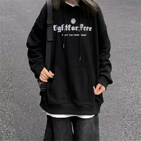 美式复古连帽卫衣女宽松韩版ins设计感小众春秋薄款bf慵懒风外套商品大图