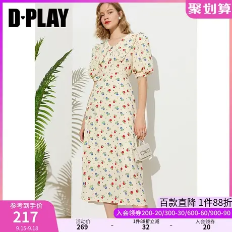 DPLAY夏新ins风奶油玫瑰娃娃领高腰复古风印花沙滩裙图片