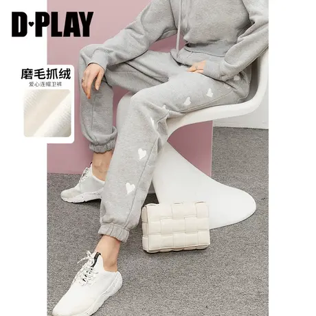 DPLAY秋装灰色宽松复古休闲爱心刺绣加绒厚卫裤潮流运动裤图片