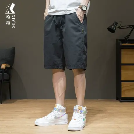 希越黑色男士运动休闲短裤夏季男装潮牌宽松大码中裤直筒五分裤男商品大图