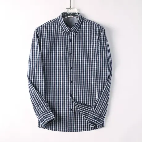 纯棉休闲衬衫男薄款长袖商务格子免烫衬衣春秋季全棉上衣男士外套商品大图