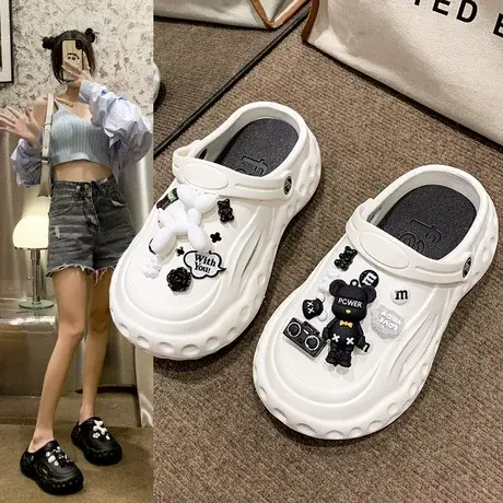 包头鞋女夏时尚外穿学生女网红厚底防滑镂空踩屎感沙滩凉拖鞋卡通商品大图