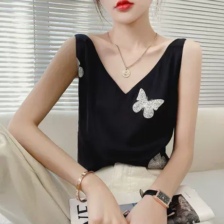 法式真丝缎面冰丝吊带背心女内搭夏西装打底宽松外穿无袖短款上衣商品大图