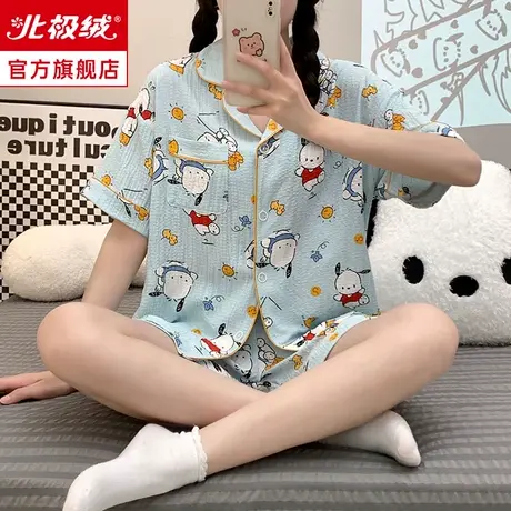 睡衣女款夏季短袖薄款新款仿制纯棉夏天可爱大码可外穿家居服套装商品大图